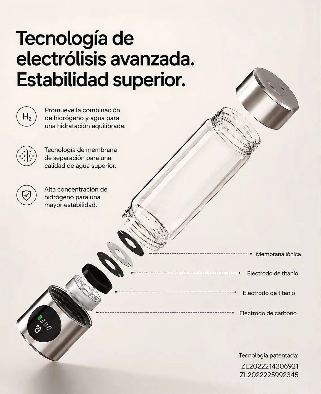AURION-Botella generadora de hidrógeno portátil
