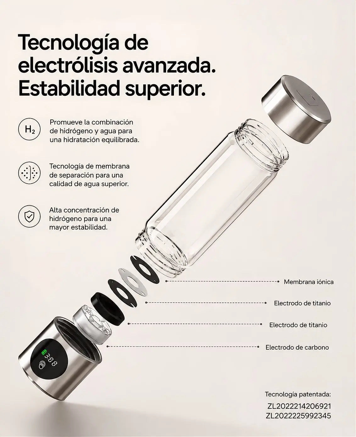 AURION-Botella generadora de hidrógeno portátil
